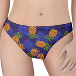 Blue Leaf Pineapple Pattern Print Women's Thong