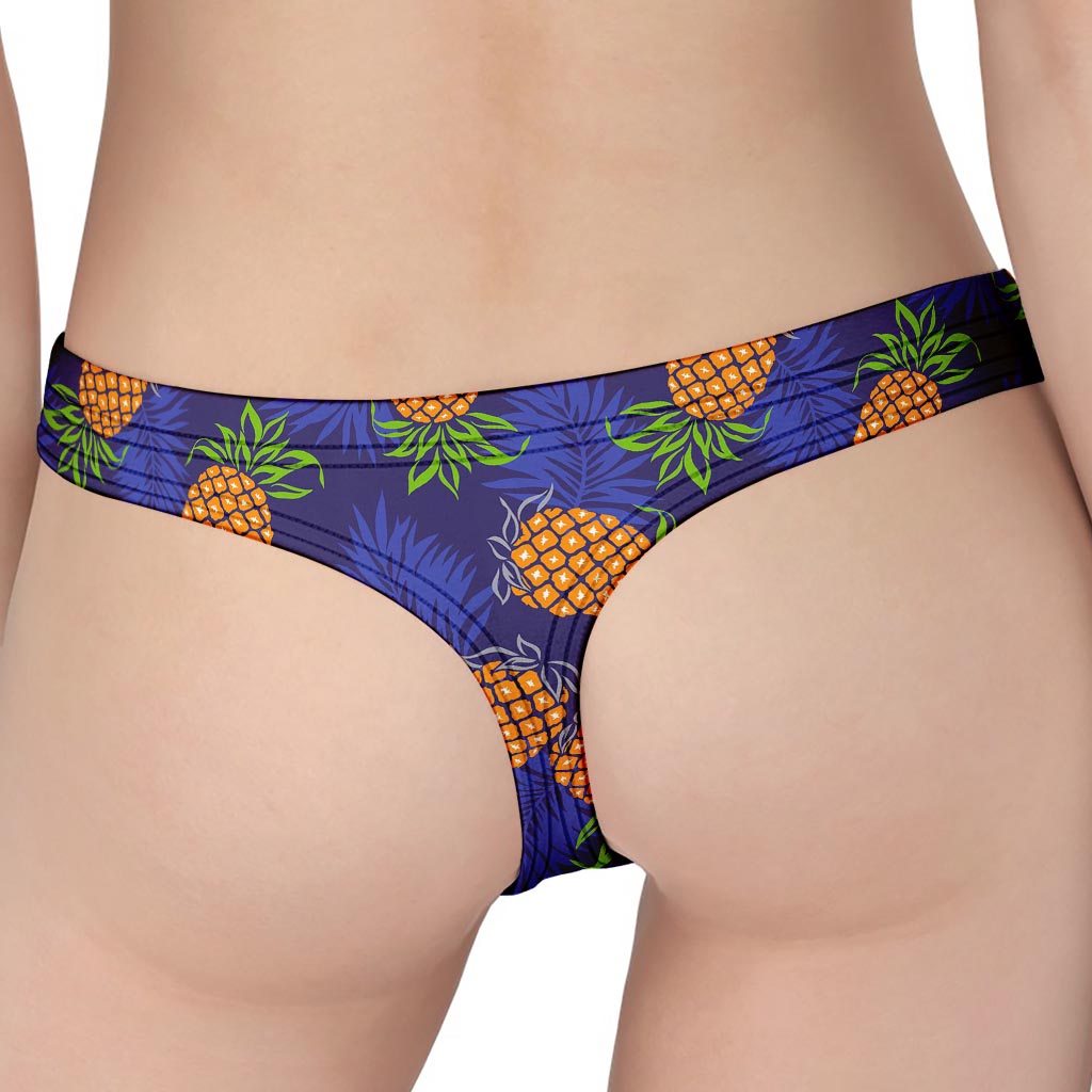 Blue Leaf Pineapple Pattern Print Women's Thong