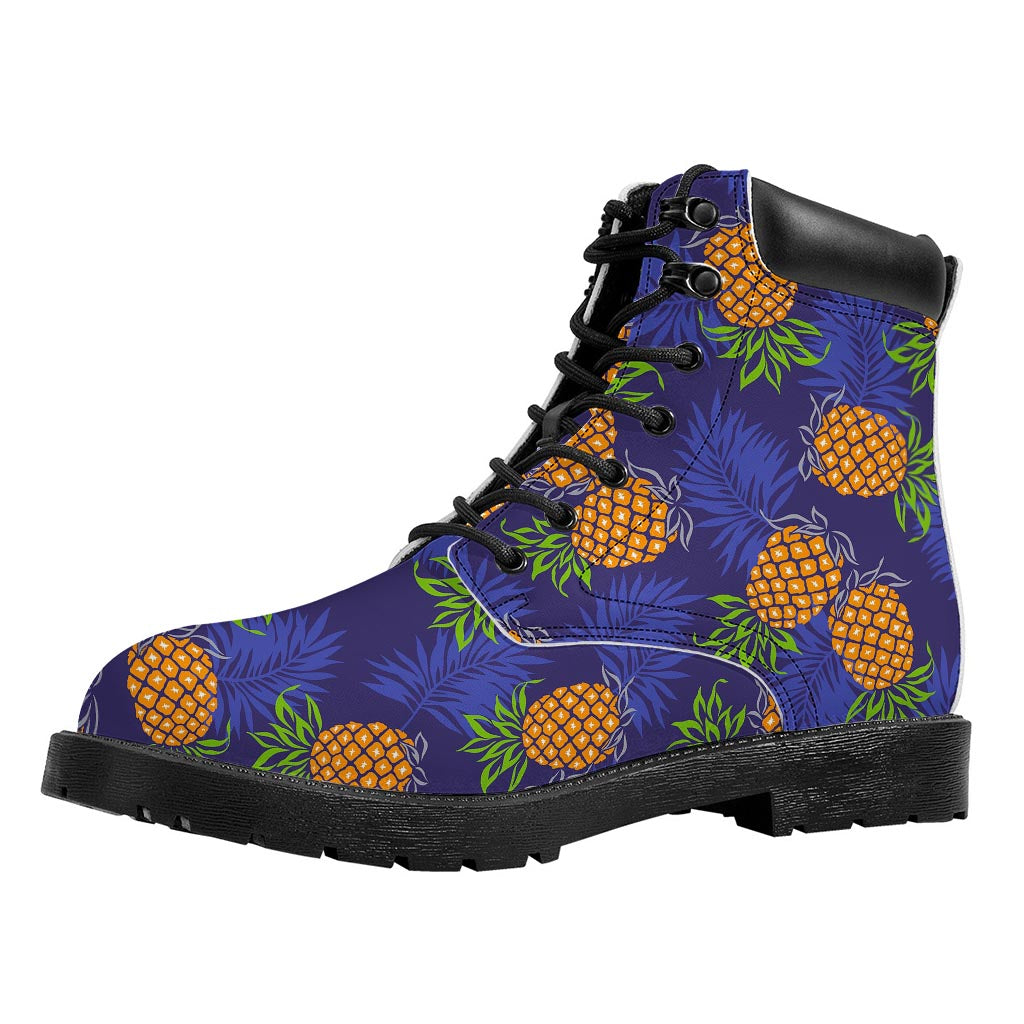 Blue Leaf Pineapple Pattern Print Work Boots