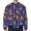 Blue Leaf Pineapple Pattern Print Zip Sleeve Bomber Jacket