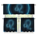 Blue Leo Zodiac Sign Print 3 Piece Kitchen Curtains