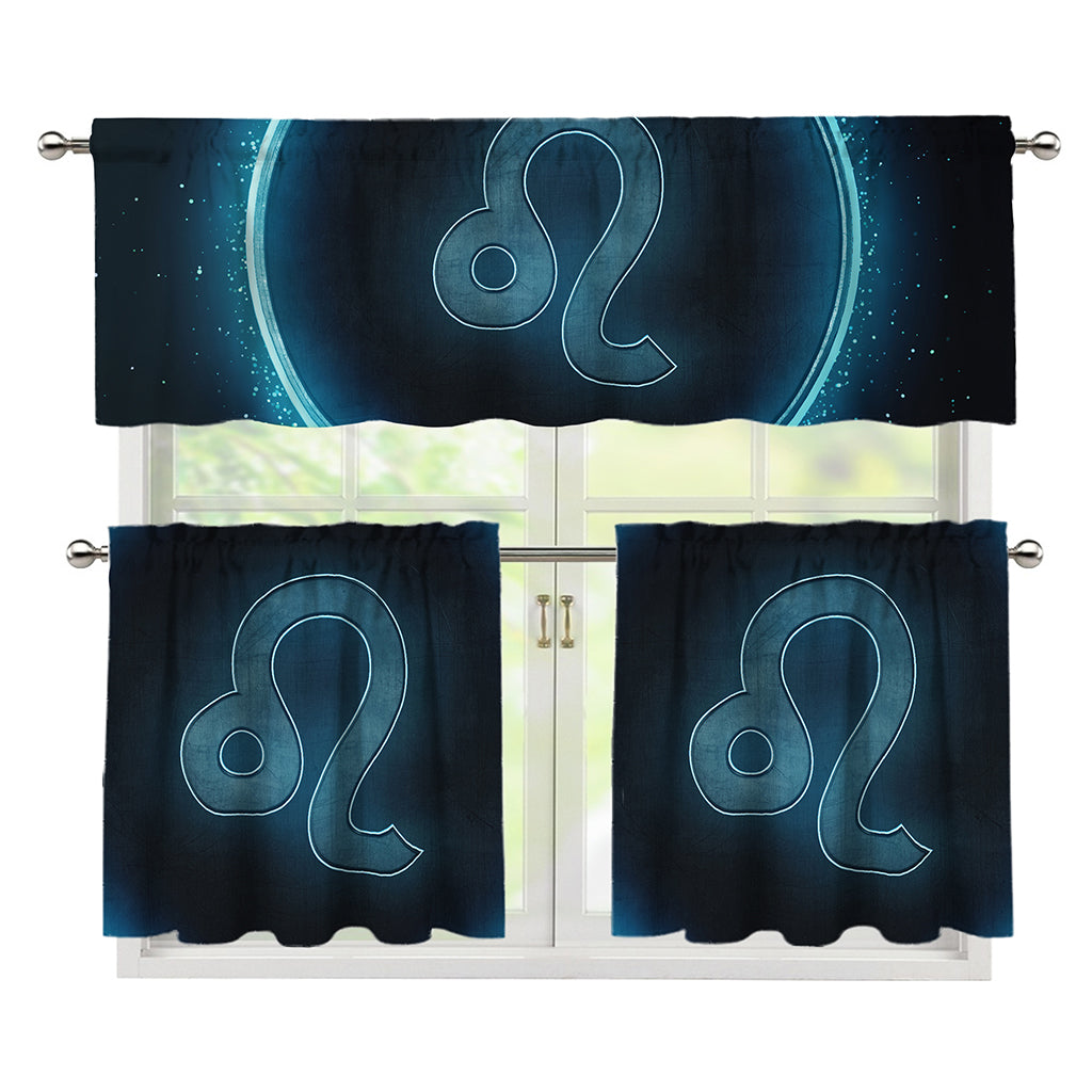 Blue Leo Zodiac Sign Print 3 Piece Kitchen Curtains