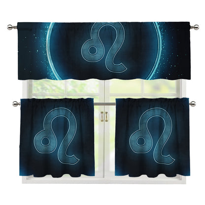 Blue Leo Zodiac Sign Print 3 Piece Kitchen Curtains