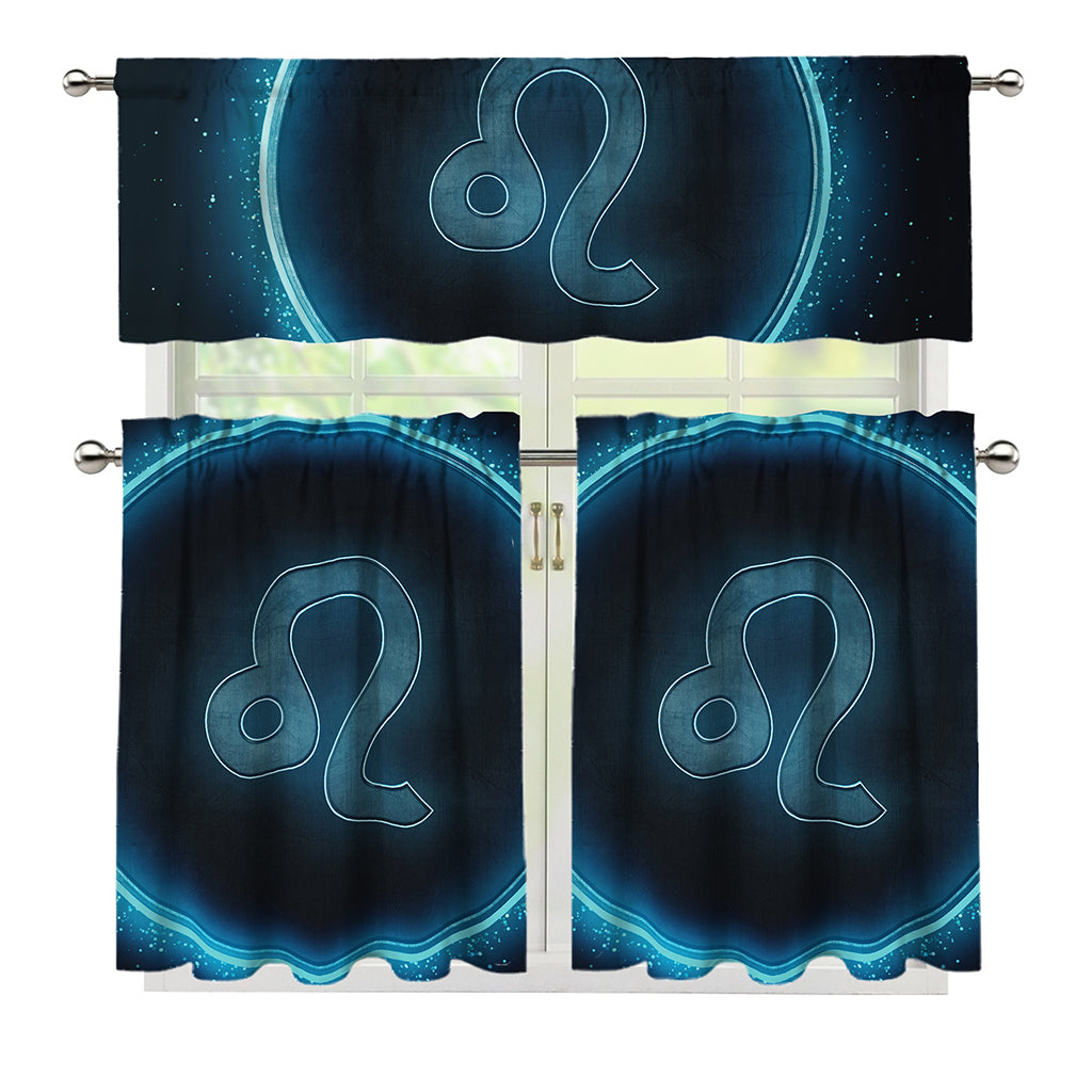 Blue Leo Zodiac Sign Print 3 Piece Kitchen Curtains