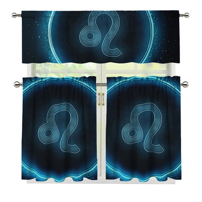 Blue Leo Zodiac Sign Print 3 Piece Kitchen Curtains