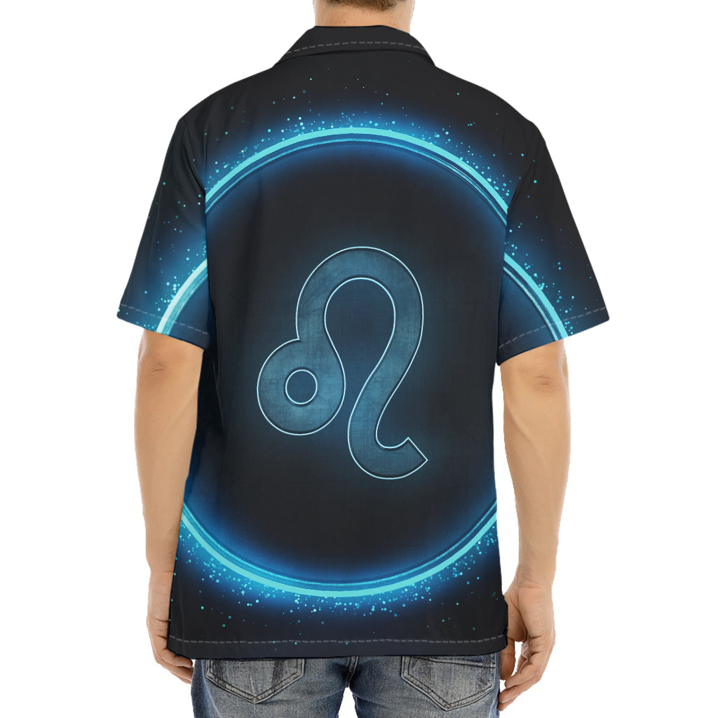 Blue Leo Zodiac Sign Print Aloha Shirt