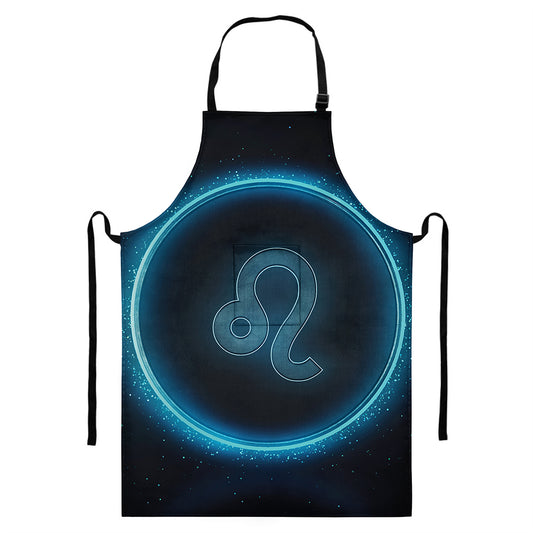Blue Leo Zodiac Sign Print Bib Apron With Pocket