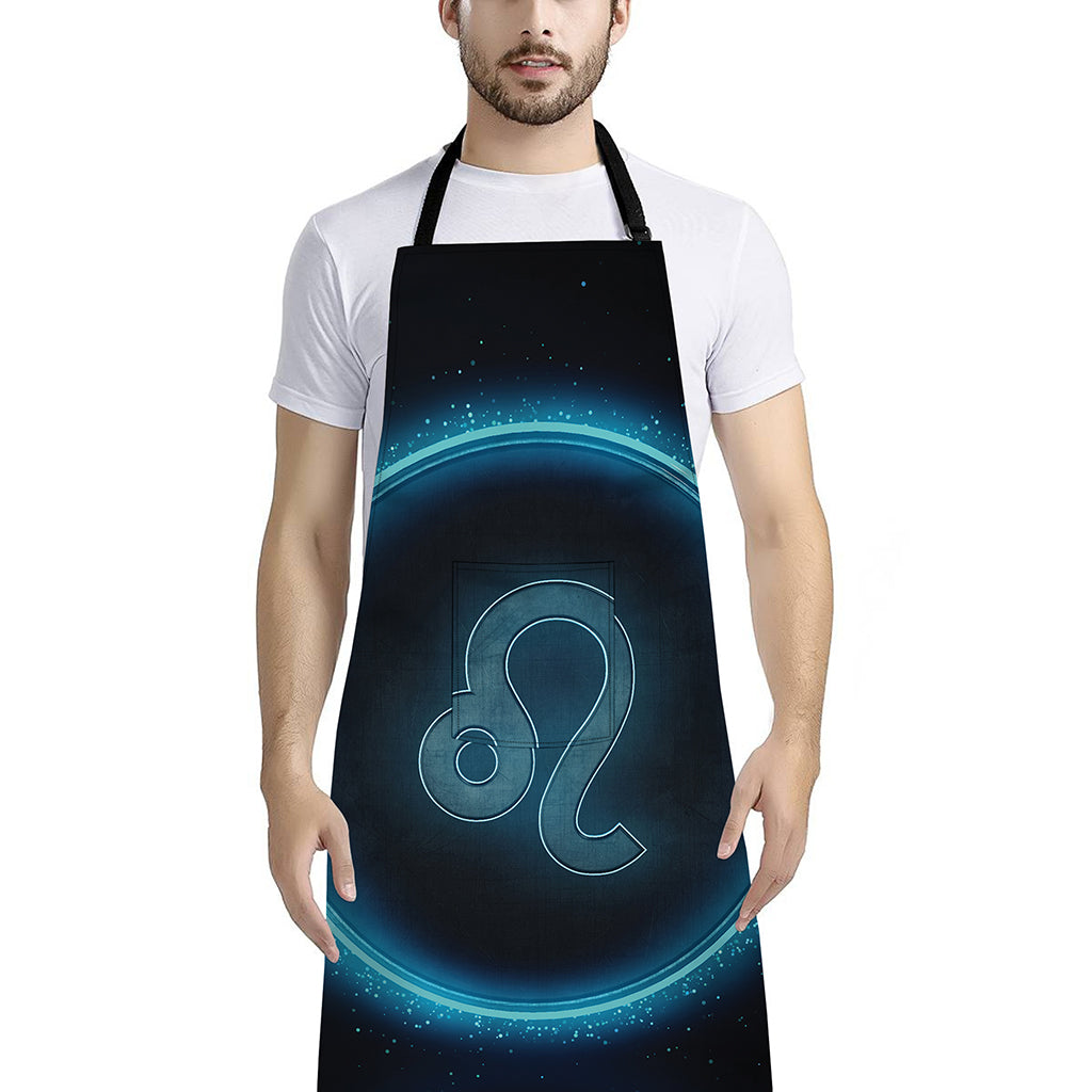 Blue Leo Zodiac Sign Print Bib Apron With Pocket
