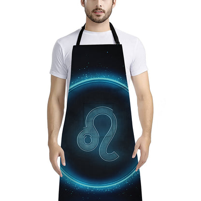 Blue Leo Zodiac Sign Print Bib Apron With Pocket