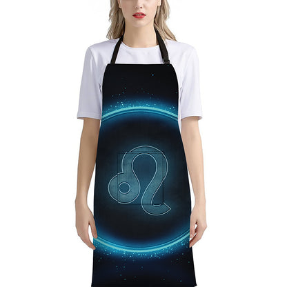 Blue Leo Zodiac Sign Print Bib Apron With Pocket