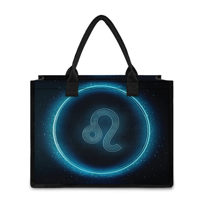 Blue Leo Zodiac Sign Print Canvas Tote Bag