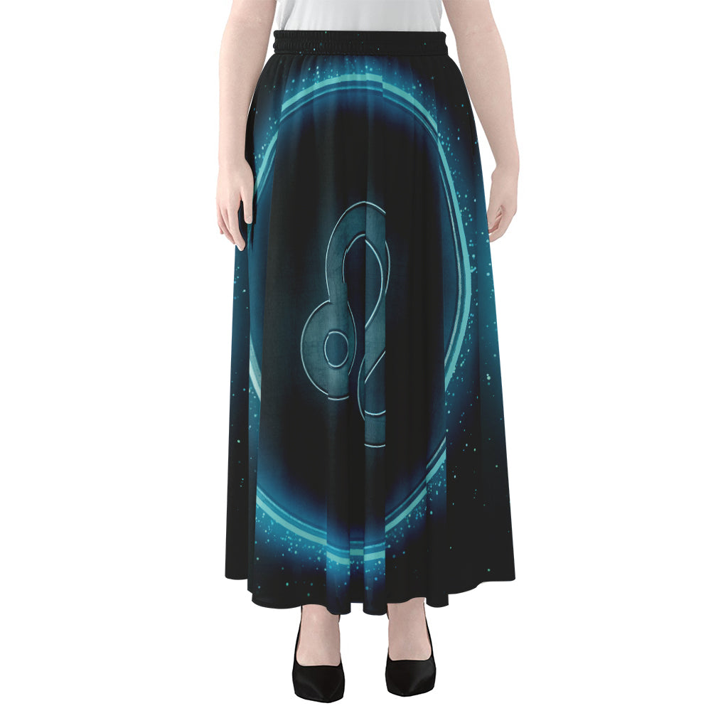 Blue Leo Zodiac Sign Print Chiffon Maxi Skirt