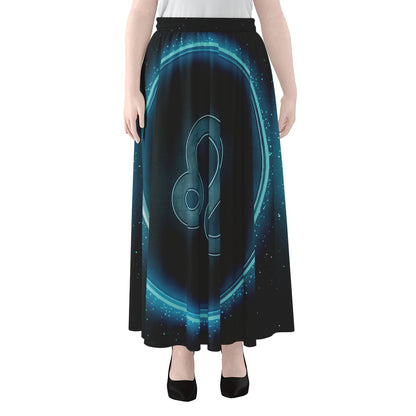 Blue Leo Zodiac Sign Print Chiffon Maxi Skirt