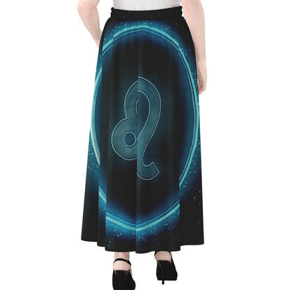 Blue Leo Zodiac Sign Print Chiffon Maxi Skirt