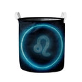 Blue Leo Zodiac Sign Print Collapsible Laundry Basket