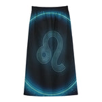 Blue Leo Zodiac Sign Print Cotton Front Slit Maxi Skirt