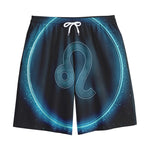 Blue Leo Zodiac Sign Print Cotton Shorts