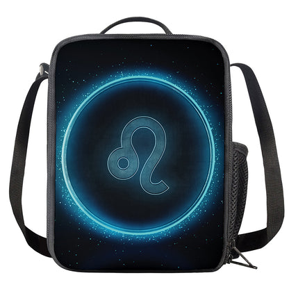 Blue Leo Zodiac Sign Print Crossbody Lunch Bag