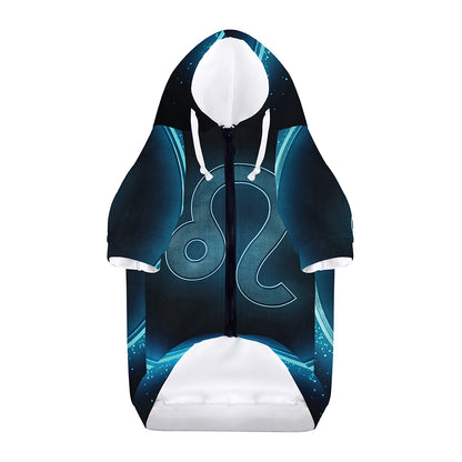 Blue Leo Zodiac Sign Print Dog Zip Up Hoodie