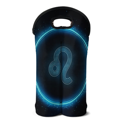Blue Leo Zodiac Sign Print Double Neoprene Wine Tote