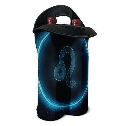 Blue Leo Zodiac Sign Print Double Neoprene Wine Tote