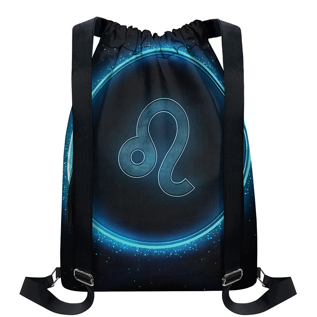 Blue Leo Zodiac Sign Print Drawstring Backpack