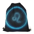 Blue Leo Zodiac Sign Print Drawstring Bag