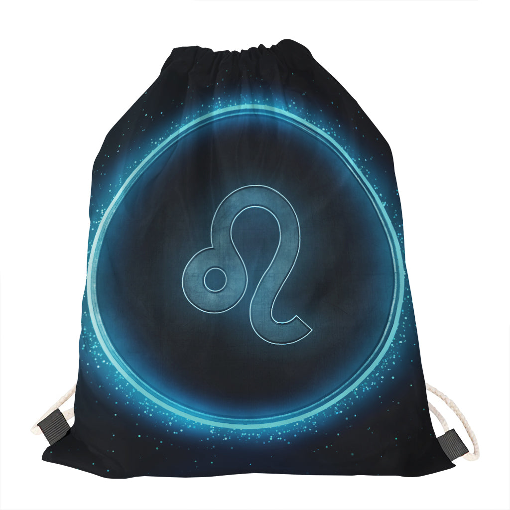 Blue Leo Zodiac Sign Print Drawstring Bag