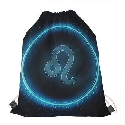Blue Leo Zodiac Sign Print Drawstring Bag