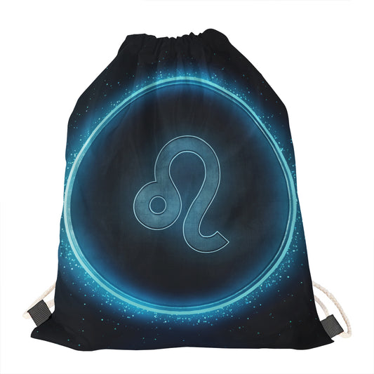 Blue Leo Zodiac Sign Print Drawstring Bag
