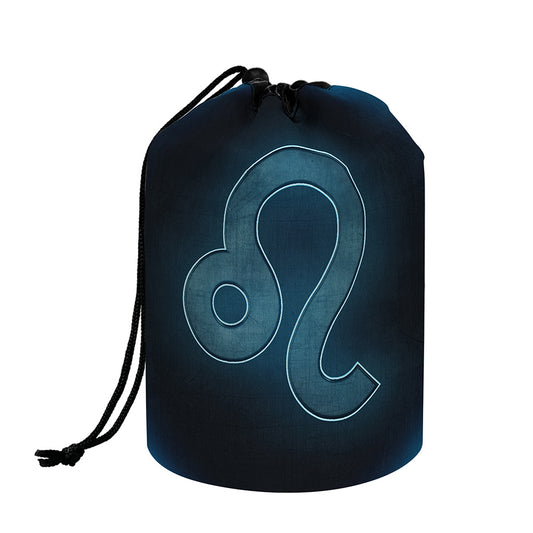 Blue Leo Zodiac Sign Print Drawstring Makeup Bag