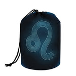 Blue Leo Zodiac Sign Print Drawstring Makeup Bag