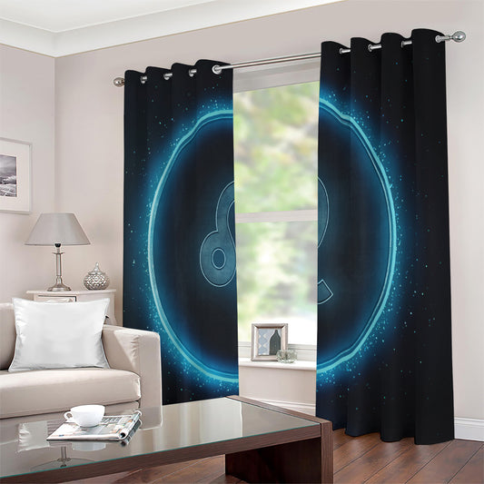 Blue Leo Zodiac Sign Print Extra Wide Grommet Curtains