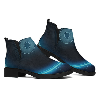 Blue Leo Zodiac Sign Print Flat Ankle Boots