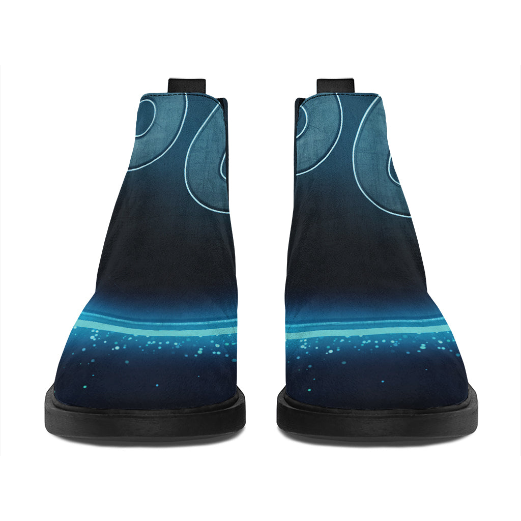 Blue Leo Zodiac Sign Print Flat Ankle Boots