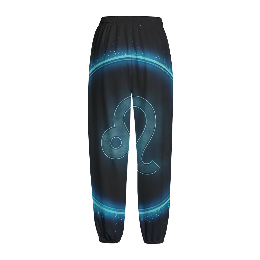 Blue Leo Zodiac Sign Print Fleece Lined Knit Pants