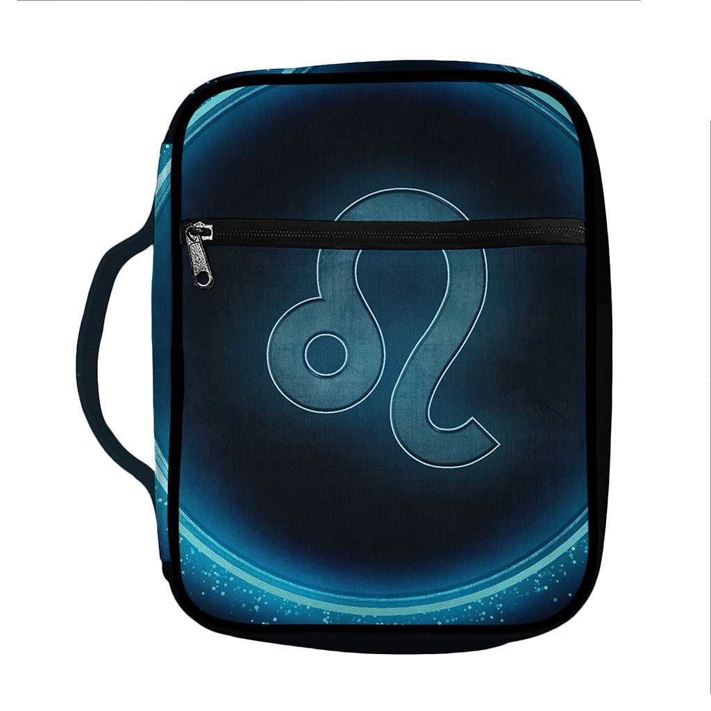 Blue Leo Zodiac Sign Print Front Pocket Bible Bag