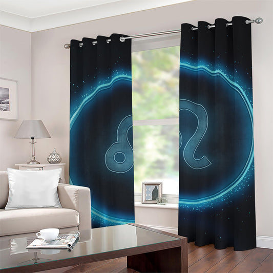 Blue Leo Zodiac Sign Print Grommet Curtains