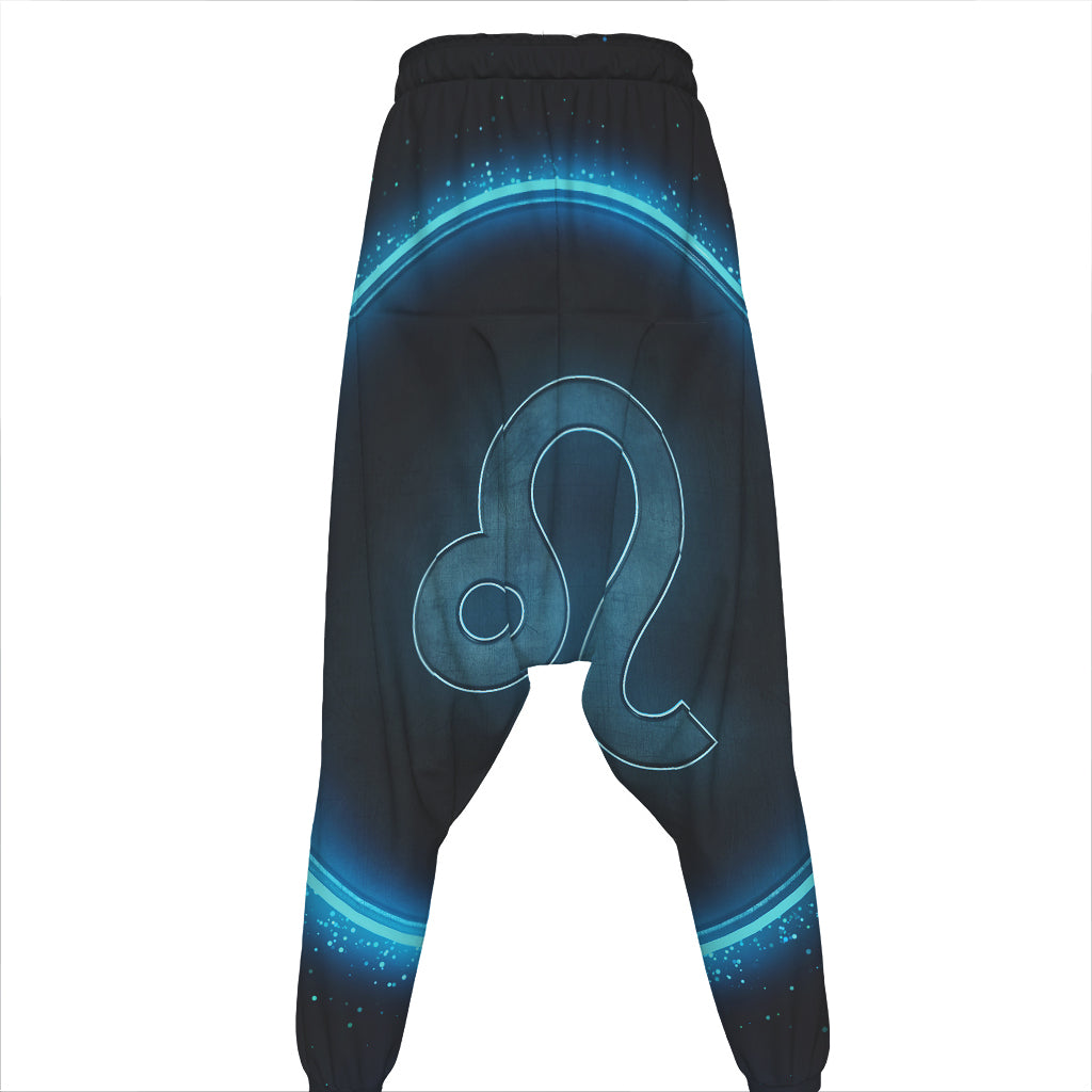 Blue Leo Zodiac Sign Print Hammer Pants