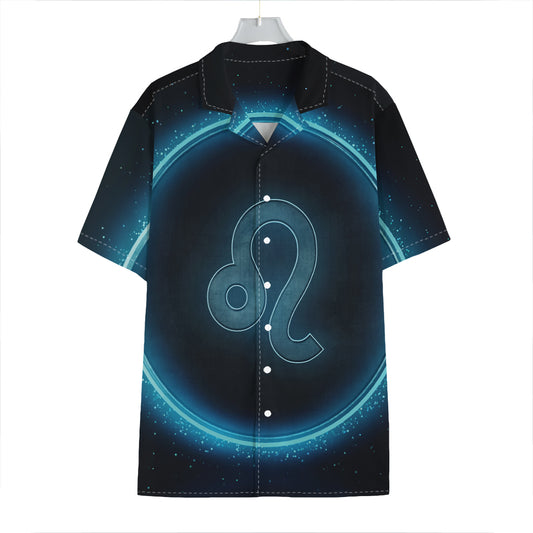 Blue Leo Zodiac Sign Print Hawaiian Shirt