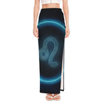 Blue Leo Zodiac Sign Print High Slit Maxi Skirt