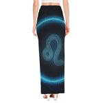 Blue Leo Zodiac Sign Print High Slit Maxi Skirt