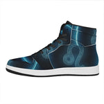 Blue Leo Zodiac Sign Print High Top Leather Sneakers