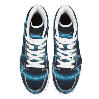 Blue Leo Zodiac Sign Print High Top Leather Sneakers
