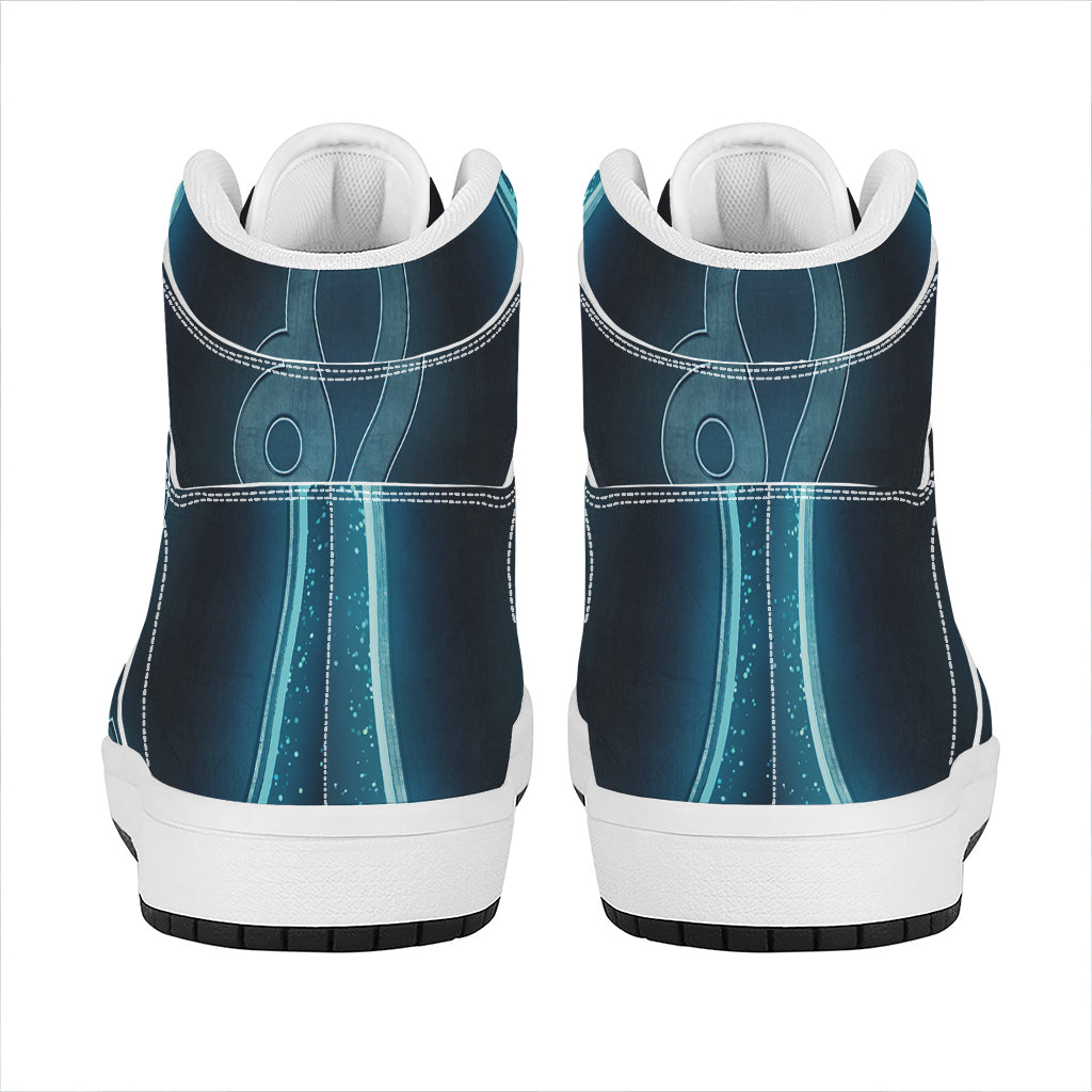Blue Leo Zodiac Sign Print High Top Leather Sneakers