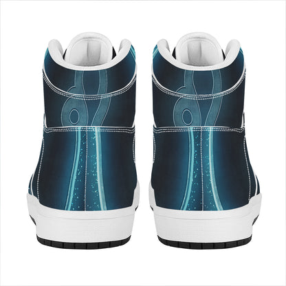 Blue Leo Zodiac Sign Print High Top Leather Sneakers
