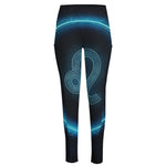 Blue Leo Zodiac Sign Print High-Waisted Pocket Leggings