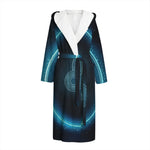 Blue Leo Zodiac Sign Print Hooded Bathrobe