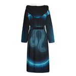 Blue Leo Zodiac Sign Print Hooded Bathrobe