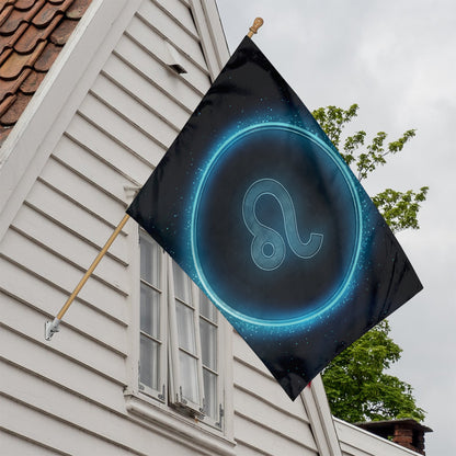 Blue Leo Zodiac Sign Print House Flag